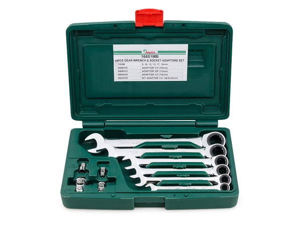 Набор комбинированных гаечных ключей с трещоткой и адаптером Hans, 16651MB