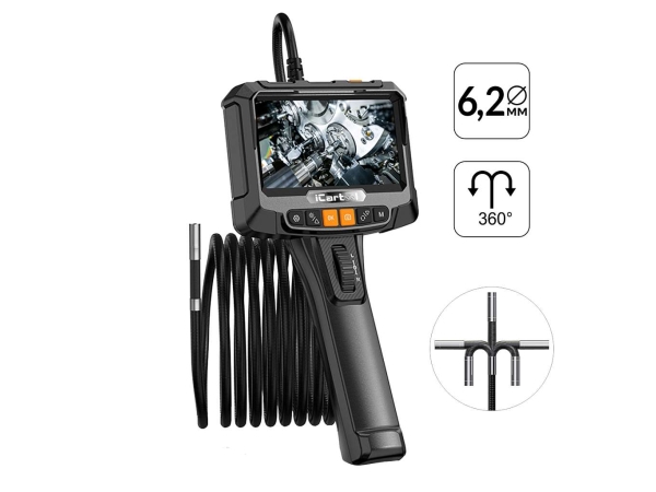 Видеоэндоскоп управляемый, экран 5", 2Мп, 1920x1080, 1м, 6.2мм, 360° iCartool IC-VC8052W