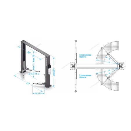 Подъемник автомобильный электрический двухстоечный 5т с верхней синхронизацией + снятие со стопоров с одной колонны 380в N4122H1M-5G_380