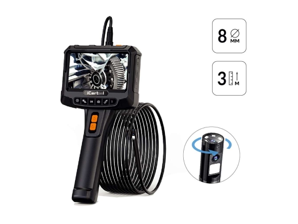 Видеоэндоскоп промышленный с вращением камеры, экран 5", 2 камеры 2Мп, 1920х1080, 3м, 8мм зонд, iCartool IC-VC700R-3