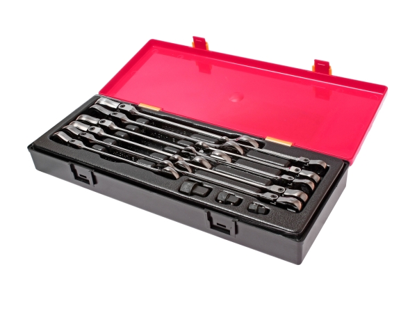 Набор ключей комбинированных 8-19мм трещоточных с подвижной головкой 14 предметов в кейсе JTC