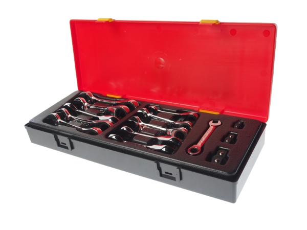 Набор ключей комбинированных 8-19мм укороченных трещоточных 14 предметов в кейсе JTC