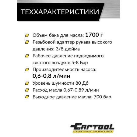 Гидравлический насос 1.7 л. с пневмоприводом Car-Tool CT-A3036