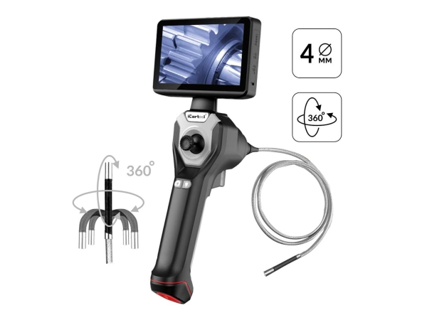 Видеоэндоскоп профессиональный управляемый 4х360°, экран 4.5\", 1Мп, 1280х720, 1м, 4мм зонд, всесторонняя артикуляция iCartool IC-VC104AW