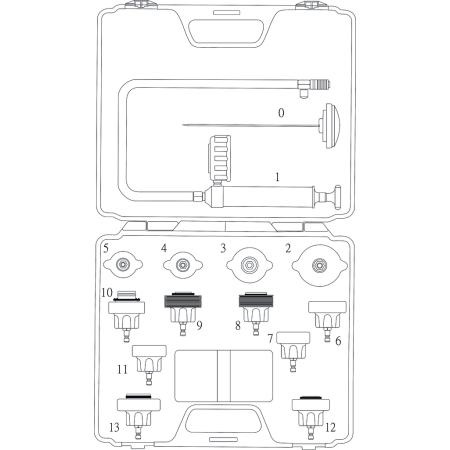 Набор инструментов для тестирования герметичности системы охлаждения 14 предметов в кейсе JTC