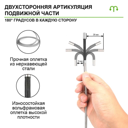 Видеоэндоскоп управляемый оптоволоконная подсветка, экран 4.5", 1Мп, 1280х720, 1м, 4мм зонд, 360° iCartool IC-VC1042WL