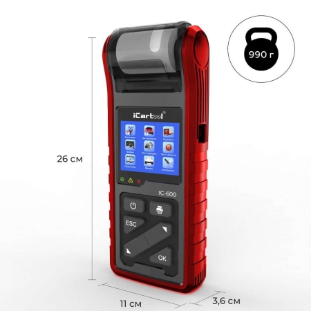 Тестер аккумуляторных батарей (АКБ) 6/12/24V iCartool IC-600