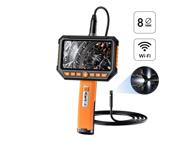 Видеоэндоскоп промышленный, экран 5", 3 камеры, 2Мп, 1920х1080, 1м, 8 мм сменный зонд iCartool IC-V116A