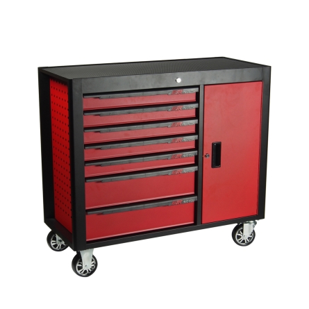 Тележка инструментальная 7 секций красная с боковым ящиком JTC
