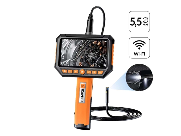 Видеоэндоскоп промышленный, экран 5", 2 камеры, 2Мп, 1920х1080, 1м, 5.5 мм сменный зонд iCartool IC-V116B