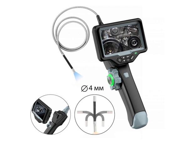 Видеоэндоскоп управляемый оптоволоконная подсветка, экран 4.5", 1Мп, 1280х720, 1м, 4мм зонд, 360° iCartool IC-VC1042WL