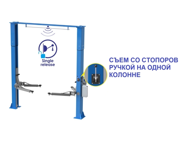 Автомобильный подъемник с верхней синхронизацией 2 х стоечный + снятие со стопоров с одной колонны 4т ES-1114MR