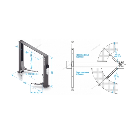 Автоподъемник для сервиса двухстоечный 4т электростопора + с верхней синхронизацией 380в N4120H1E-4G_3+2_380