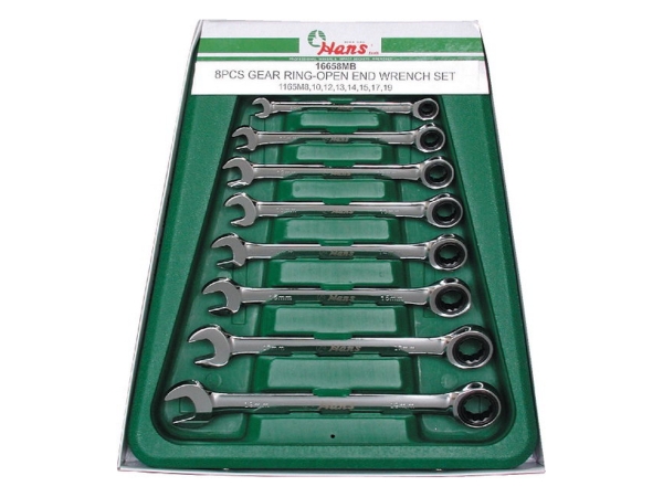 Набор ключей трещоточных комбинированных Hans, 16658MUB 8 предметов