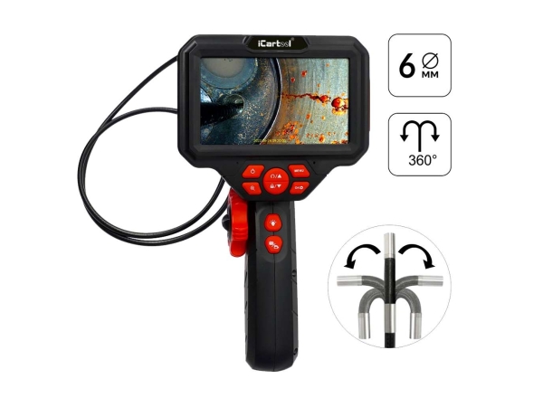 Видеоэндоскоп управляемый, экран 5", 2Мп, 1920x1080, 1м, 6мм, 360° iCartool IC-V200C