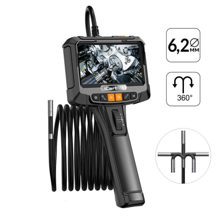 Видеоэндоскоп управляемый, экран 5", 2Мп, 1920x1080, 1м, 6.2мм, 360° iCartool IC-VC8052W