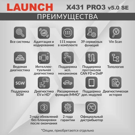 Диагностический мультимарочный сканер Launch X431 PRO3 v5.0 SE LNC-118