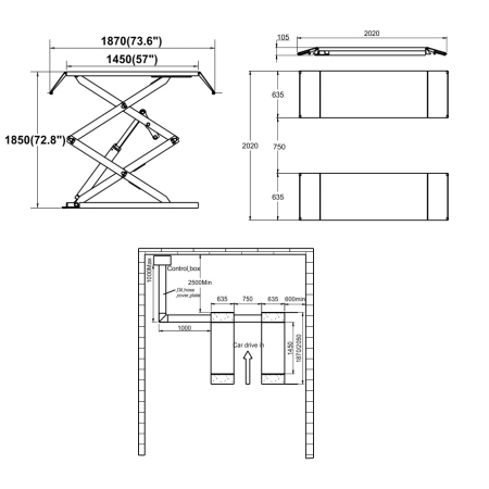 Подъемник ножничный 3т напольный TS-1113M