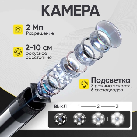 Видеоэндоскоп управляемый, экран 4.3", 2Мп, 1920х1080, 1.5м, зонд 6мм, 360° iCartool IC-VC156