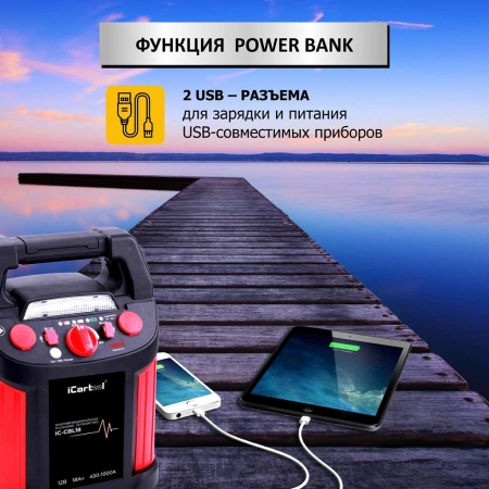 Пусковое устройство 12В, 18 000 мАч, 450/1000А iCartool IC-CBL18
