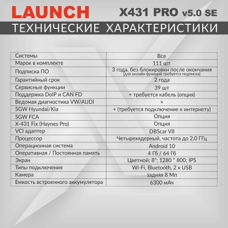 Диагностический мультимарочный сканер Launch X431 PRO v5.0 SE LNC-117