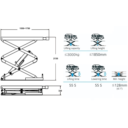 Подъемник ножничного типа 3т заглубляемый TS-1104
