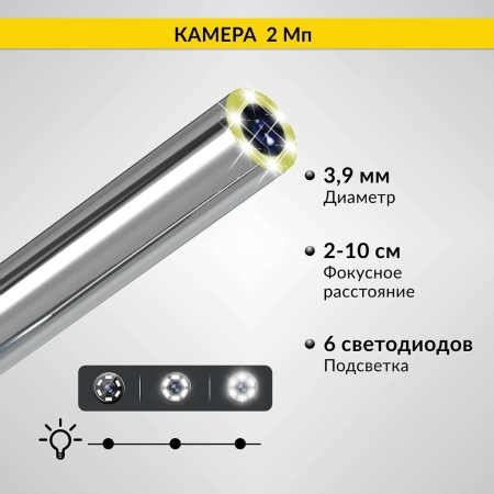 Видеоэндоскоп промышленный, экран 5", 1 камера, 2Мп, 1920х1080, 1м, 3.9 мм сменный зонд iCartool IC-V116C