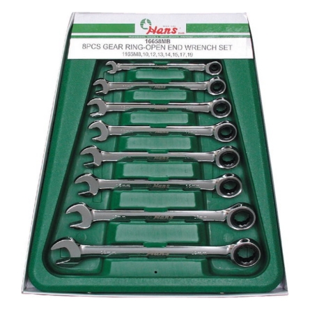 Набор ключей трещоточных комбинированных Hans, 16658MUB 8 предметов