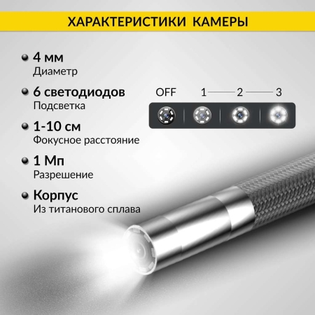 Видеоэндоскоп профессиональный управляемый 4х360°, экран 4.5\", 1Мп, 1280х720, 1м, 4мм зонд, всесторонняя артикуляция iCartool IC-VC104AW