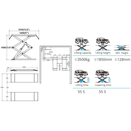 Подъемник ножницы 3т напольный TS-1113