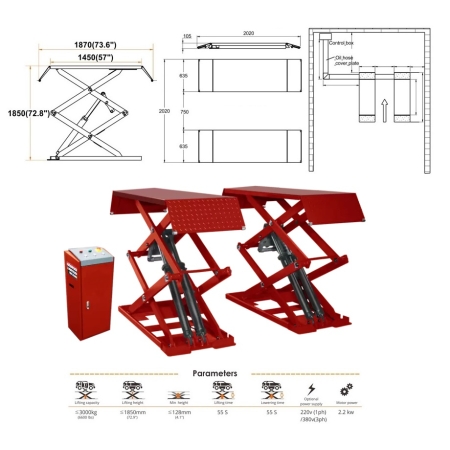 Подъемник ножничный 3т напольный TS-1113M