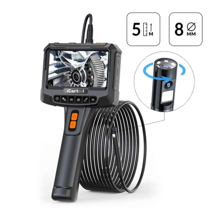 Видеоэндоскоп промышленный с вращением камеры, экран 5\", 2 камеры 2Мп, 1920х1080, 5м, 8мм зонд, iCartool IC-VC700R-5