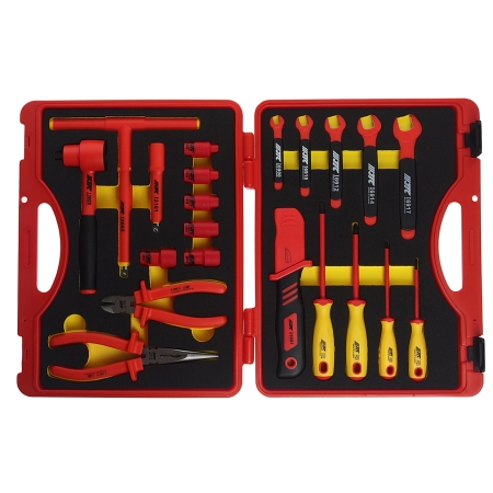 Набор инструментов 22 предмета слесарно-монтажный 3/8" 10-24мм изолированных в кейсе JTC