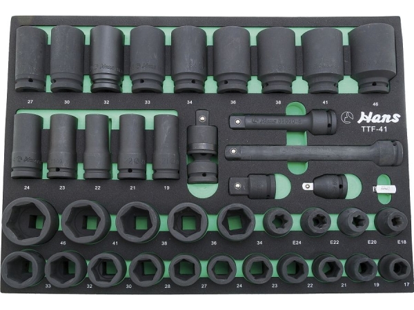Набор ударных головок и аксессуаров 3/4" Hans в ложементе, TTF-41